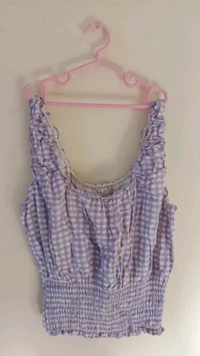 Blusa sin mangas a cuadros lila - miniatura 1