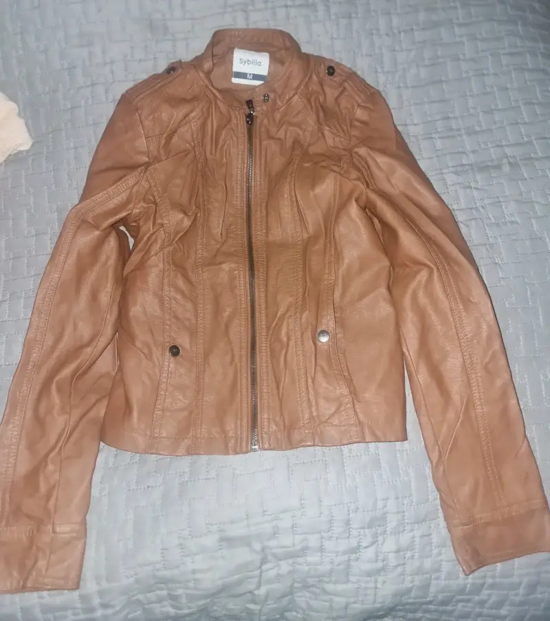 Chaqueta de cuero marrón Sybilla para mujer