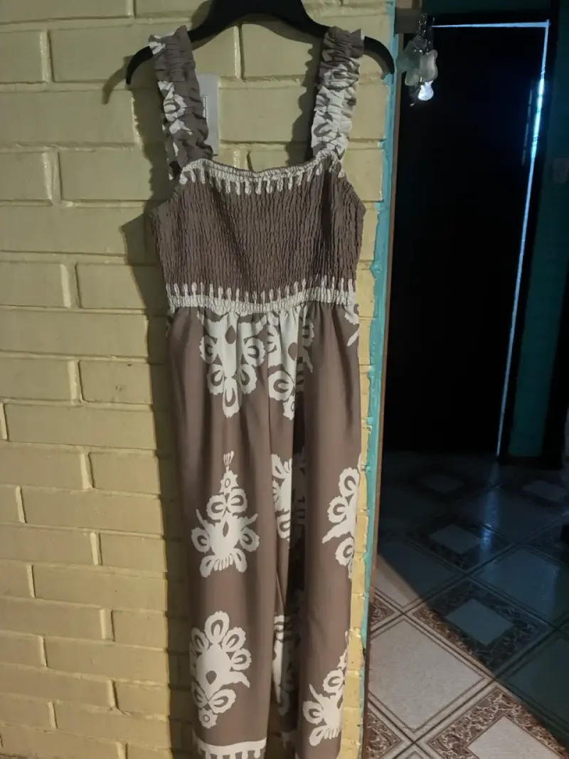 Vestido largo bohemio marrón con estampado - 1