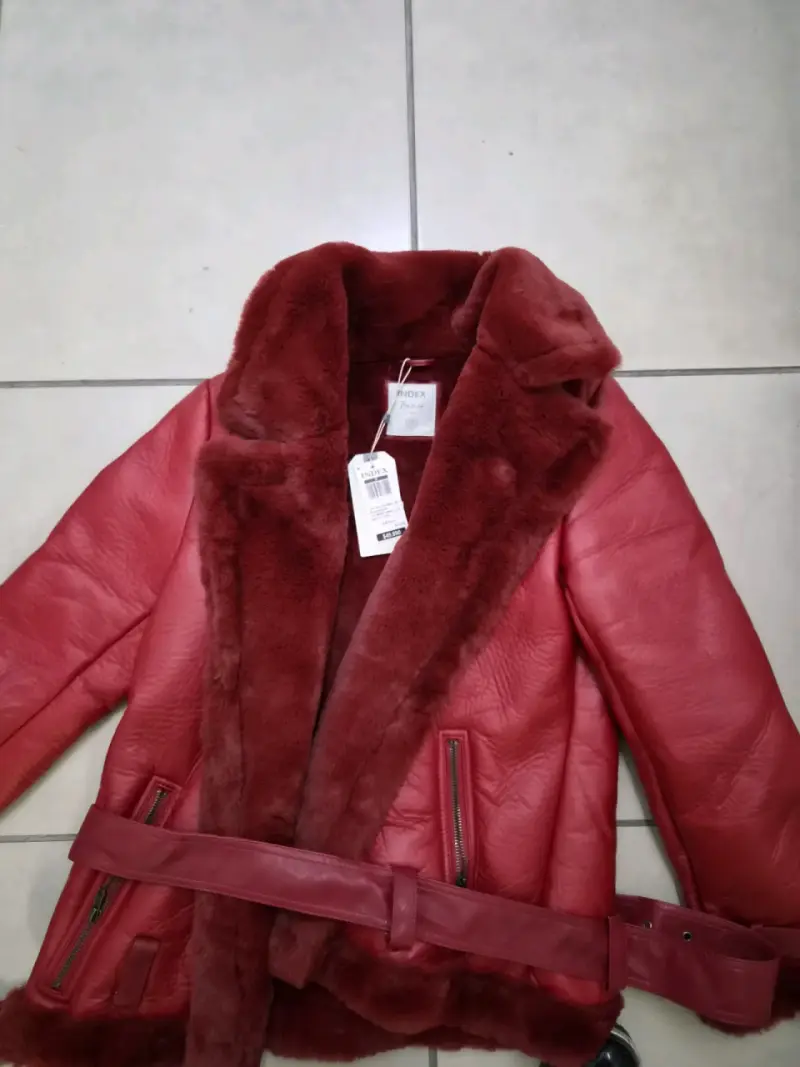 Nueva Chaqueta de cuero roja con forro de piel - 2