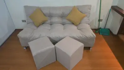 Cama matrimonial tapizada gris con cabecera - miniatura 5