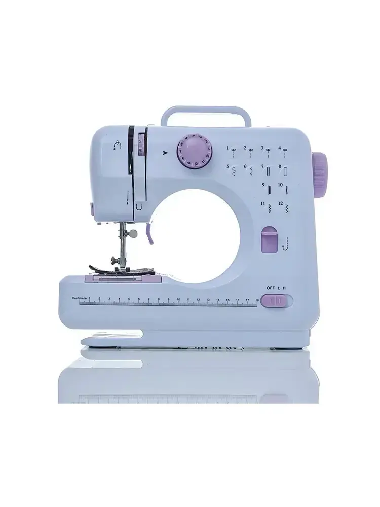 Máquina de coser portátil blanca y lila