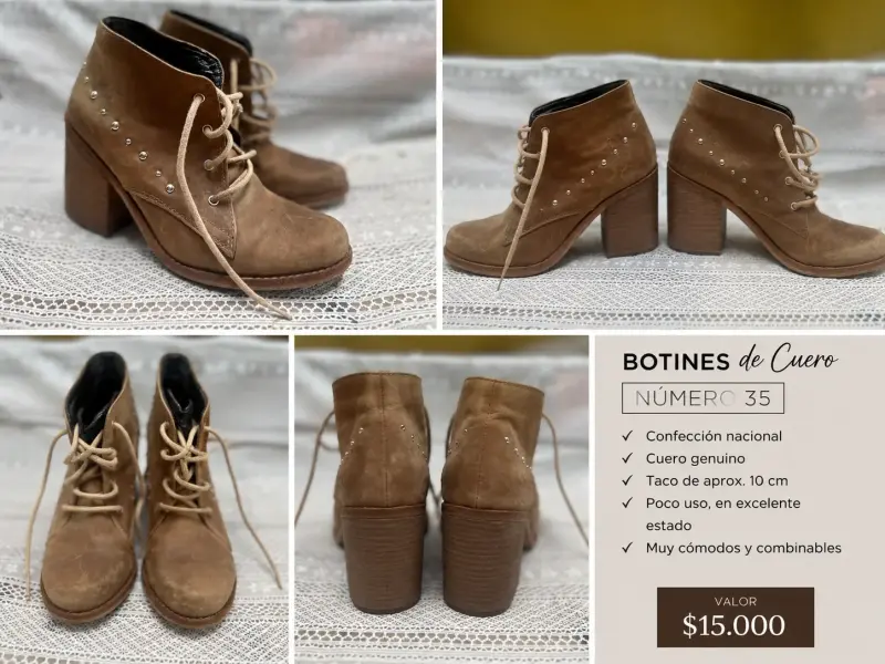 Botines de cuero marrón con taco alto
