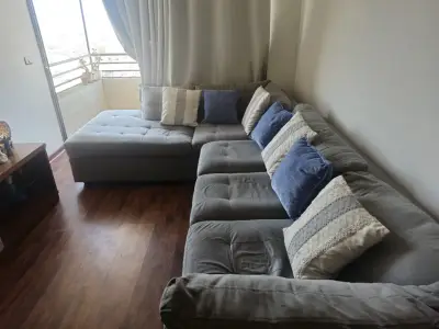Sofá seccional gris con cojines decorativos - miniatura 1