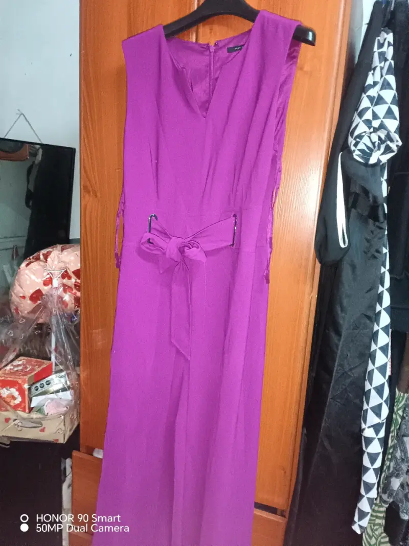 Vestido morado sin mangas con cinturón - 2