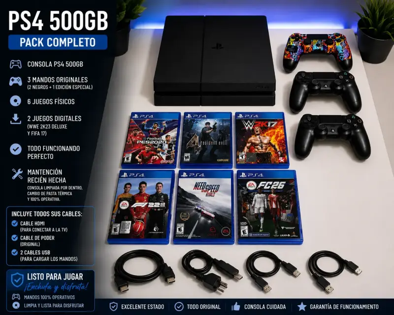 PS4 500GB con 3 mandos y 6 juegos - 1