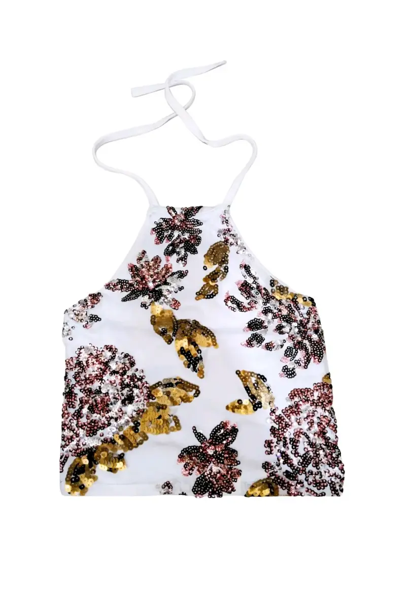 Top halter con lentejuelas florales