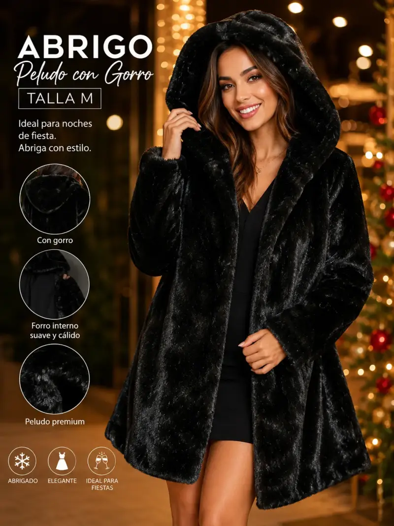 Abrigo peludo con gorro elegante talla M