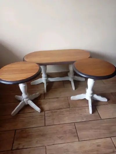 Juego de mesas de madera vintage - miniatura 5