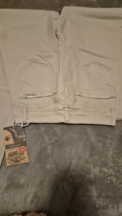 Jeans beige estilo casual Mirame recto - miniatura 1