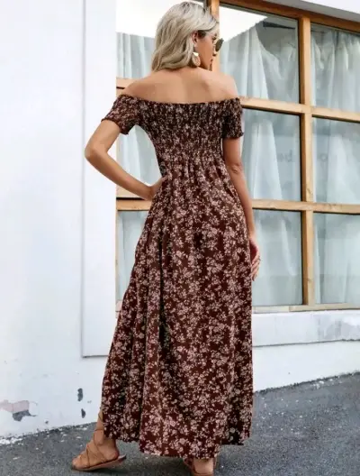 Vestido largo floral bohemio marrón - miniatura 2