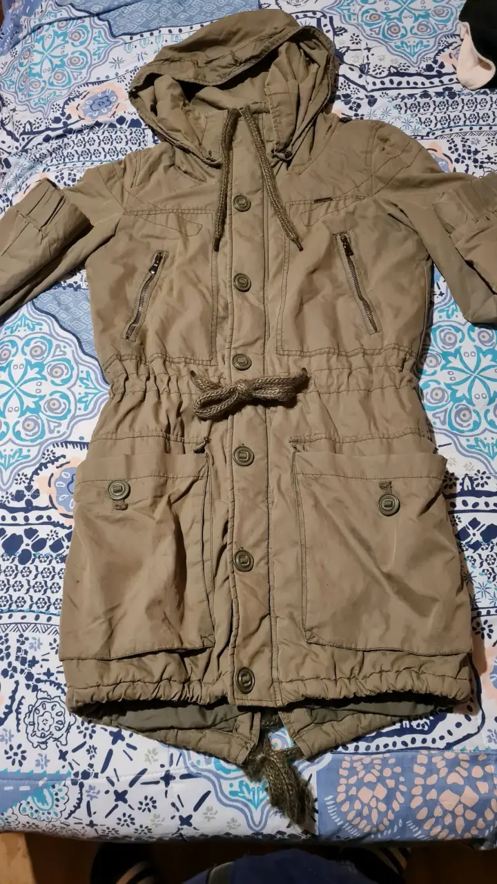 Parka de mujer color caqui con capucha talla xs - 1