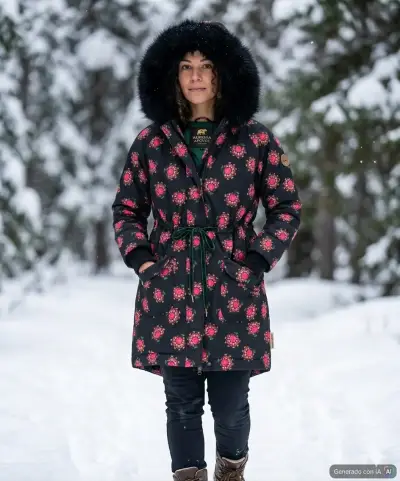Abrigo de invierno con capucha y estampado floral - miniatura 1