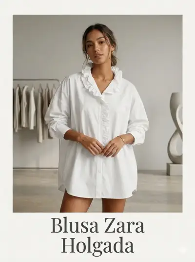 Blusa holgada Zara blanca con volantes - miniatura 1
