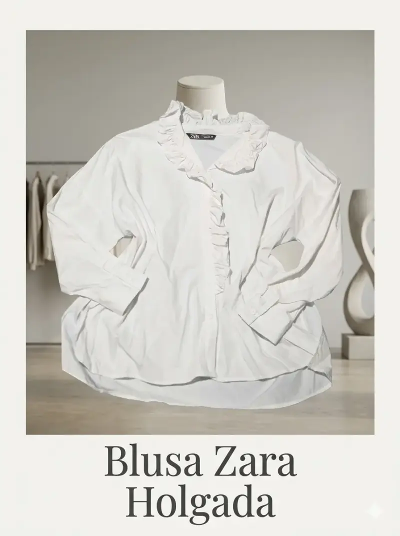 Blusa holgada Zara blanca con volantes - 3