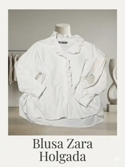 Blusa holgada Zara blanca con volantes - miniatura 3
