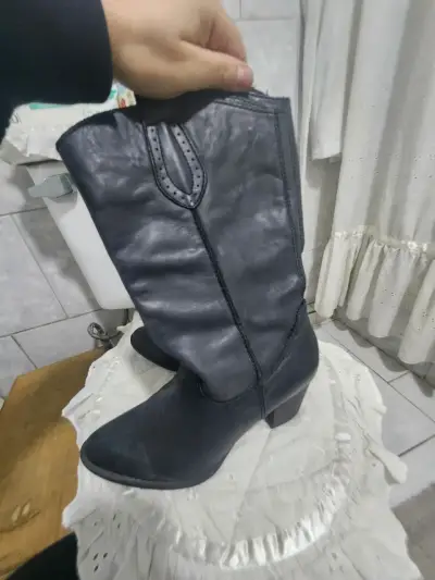 Botas de cuero negras para mujer - miniatura 1