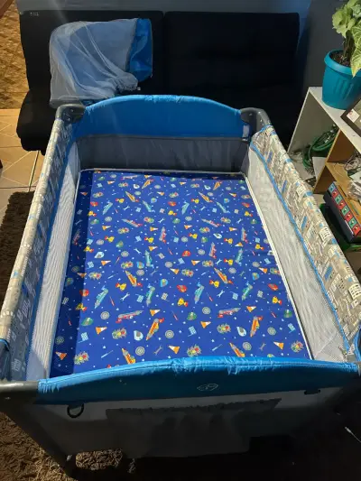 Cuna corral plegable azul con toldo - miniatura 3