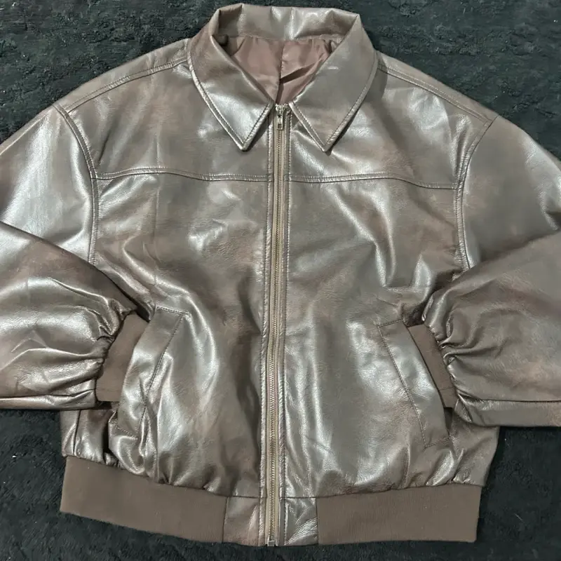 Chaqueta bomber de cuero sintético marrón - 1