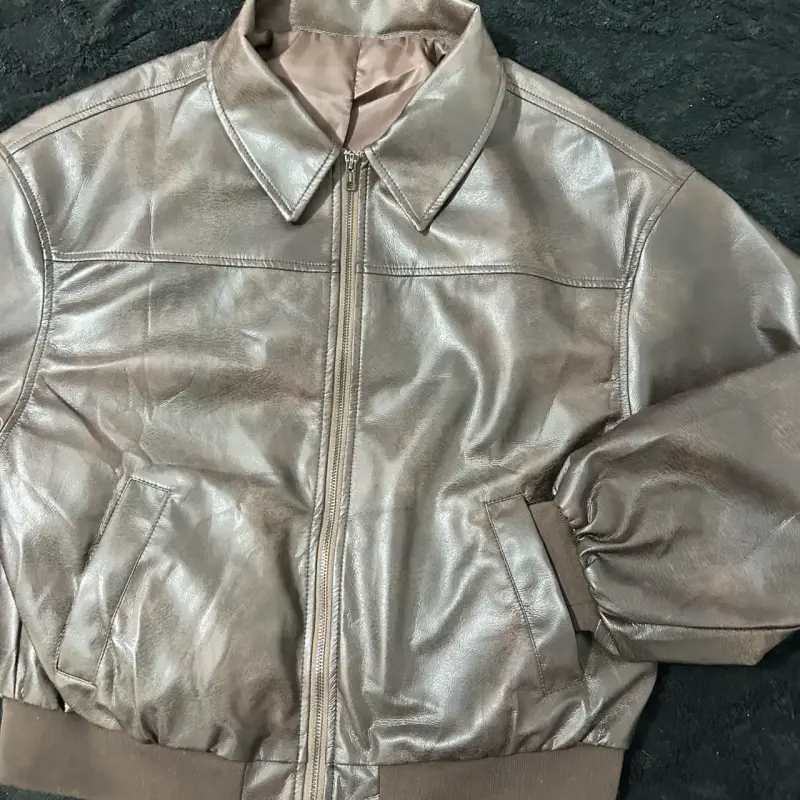 Chaqueta bomber de cuero sintético marrón - 2