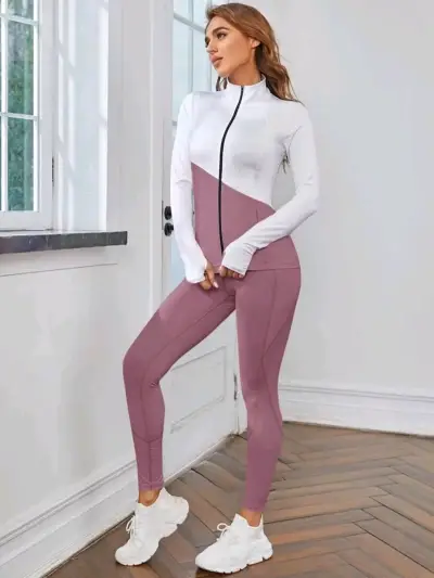 Conjunto deportivo mujer blanco y rosa - miniatura 1