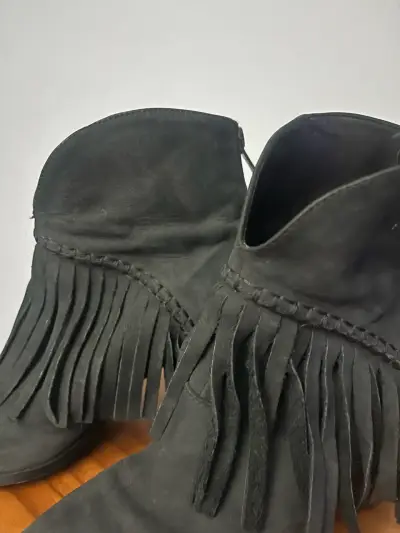 Botines de gamuza negros con flecos, talla 38 - miniatura 2