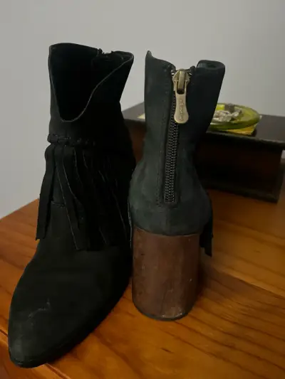 Botines de gamuza negros con flecos, talla 38 - miniatura 3
