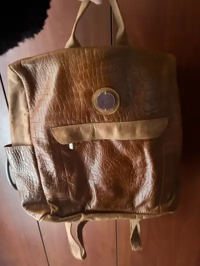 Mochila de cuero marrón estilo vintage - miniatura 3