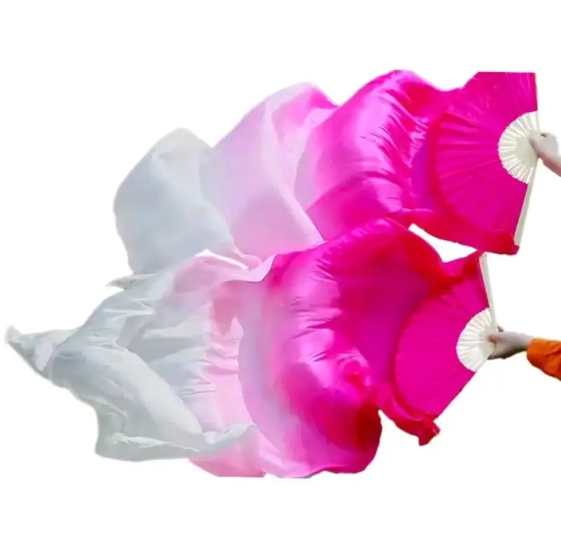 Abanicos de danza con velo rosa y blanco