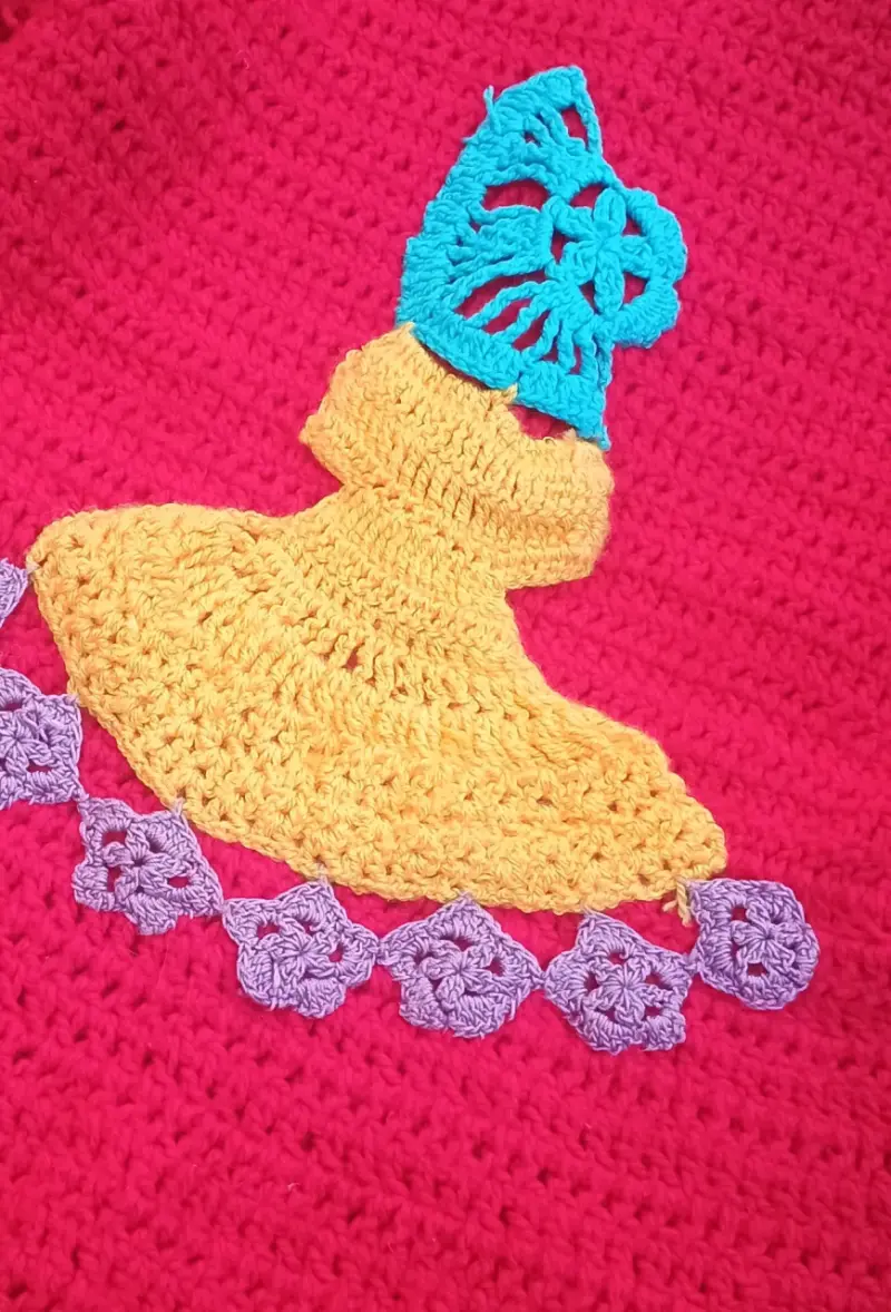 Chaleco niña tejido a crochet rojo y azul - 3