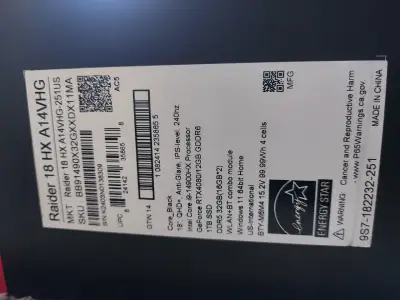 Notebook MSI Raider 18HX A14V I9/4080/64GB/1TB - miniatura 6