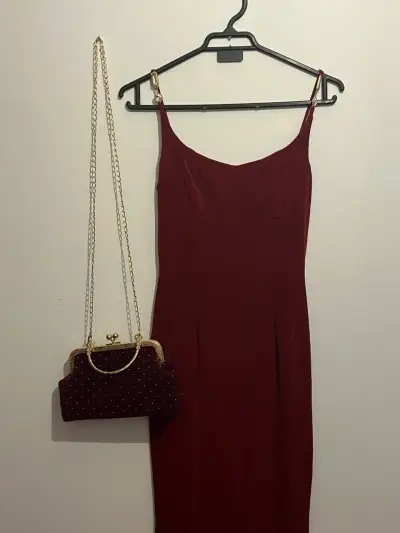 Vestido largo burdeos elegante - miniatura 2