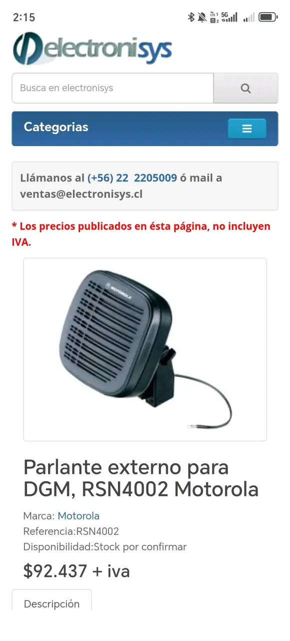 Parlante externo Motorola RSN4002