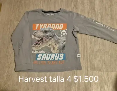 Polera infantil Harvest T-Rex gris - miniatura 1