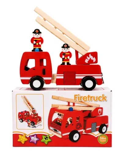 Camión de bomberos de madera para niños - miniatura 1