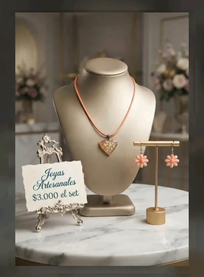 Set de joyas artesanales con colgante y aros - 1