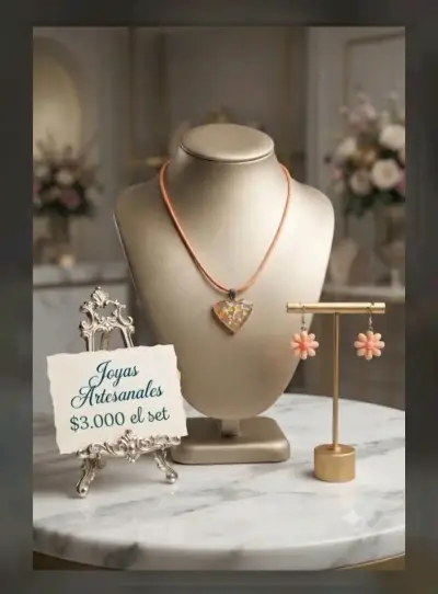 Set de joyas artesanales con colgante y aros - miniatura 1