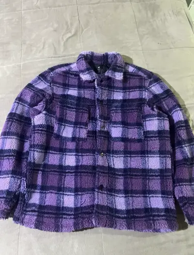 Chaqueta de lana a cuadros morada H&M - miniatura 1