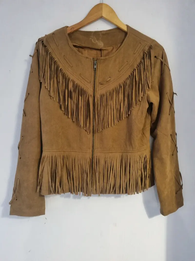 Chaqueta de gamuza con flecos marrón