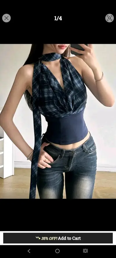 Top de mujer a cuadros elegante - miniatura 3