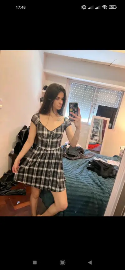 Vestido corto a cuadros estilo casual - miniatura 1