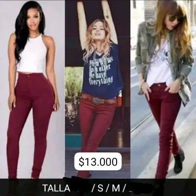 OFERTA Pantalones ajustados burdeos para mujer - miniatura 1