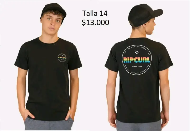 Polera Rip Curl negra con logo arcoíris
