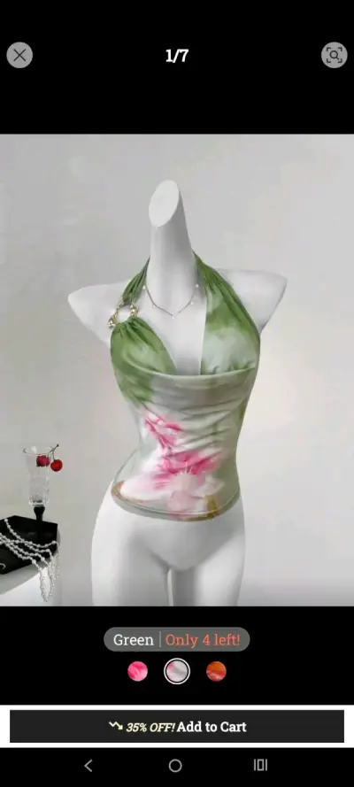 Top halter verde con estampado floral - miniatura 1