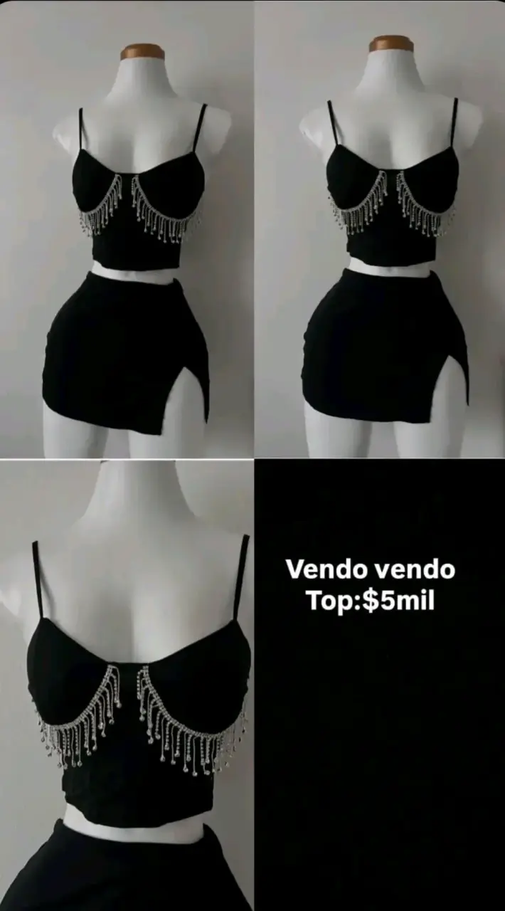 Top negro con flecos brillantes