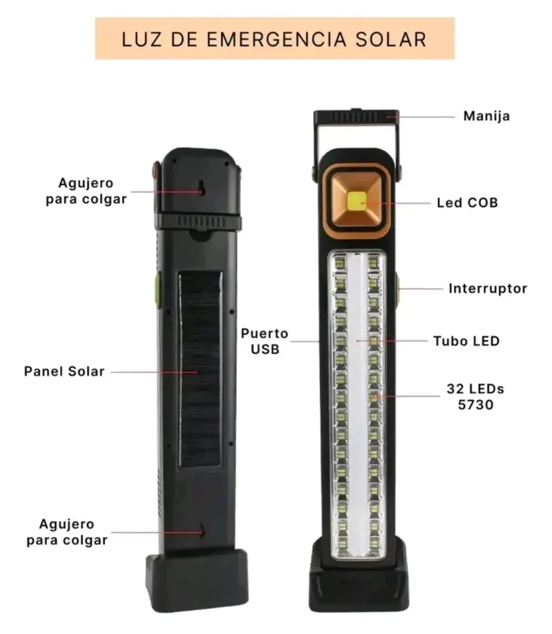 Lámpara LED solar de emergencia linterna - 2