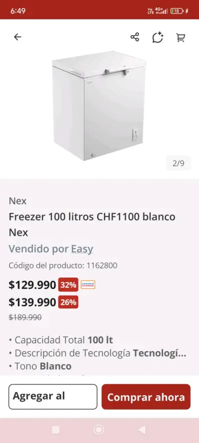 Freezer Nex 100 litros blanco CHF1100 - miniatura 4