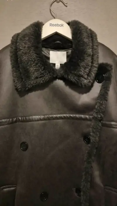 Abrigo largo de cuero con forro de piel H&M - miniatura 2