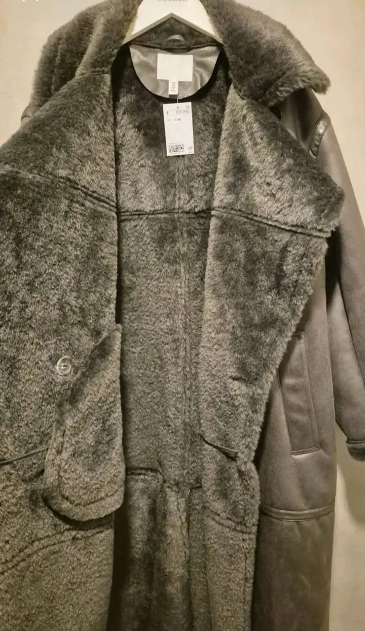 Abrigo largo de cuero con forro de piel H&M - 4