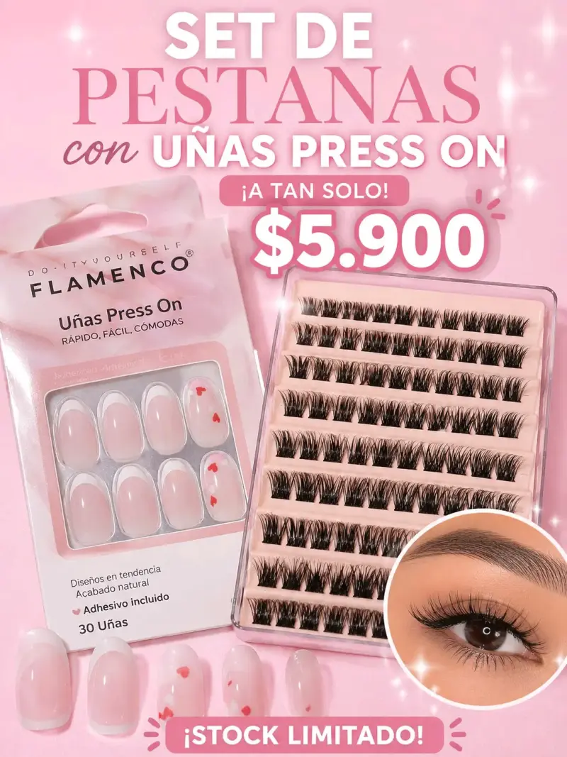 Set de pestañas y uñas press on Flamenco
